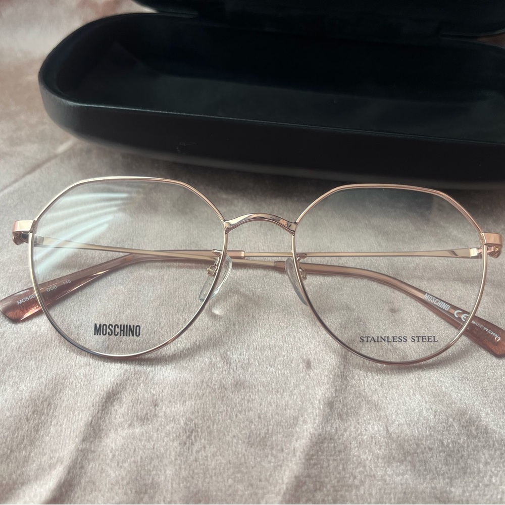 Moschino Rose Gold Round Metal Frame Glasses